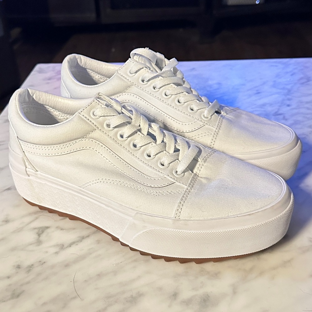 VANS OLD SKOOL STACKED Canvas White Platform Womens 10